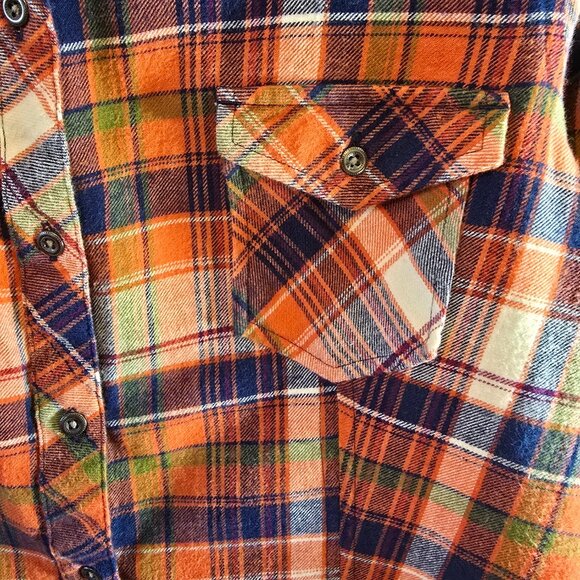 NATURAL REFLECTIONS 100% COTTON PLAID LONG SLEEVE SHIRT SIZE LARGE ORANGE BLUE - Picture 3 of 9